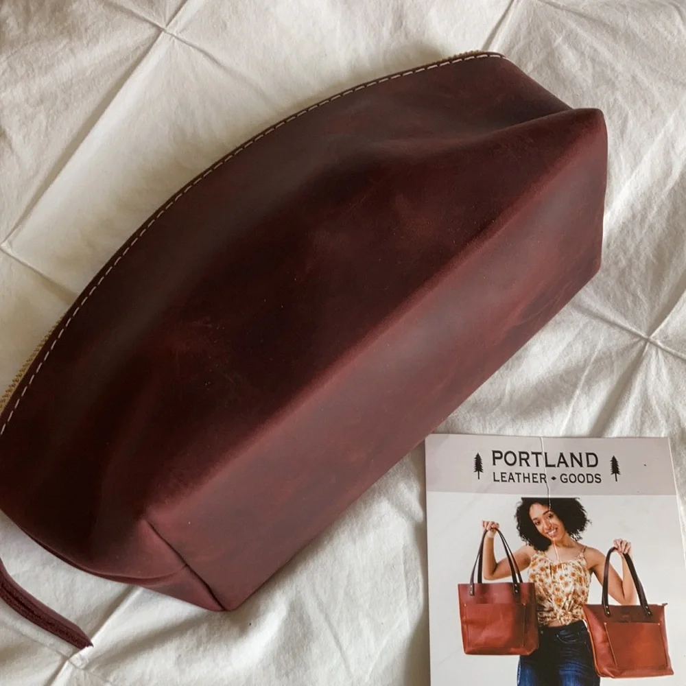 Portland Leather Goods Burgundy Leather Cosmetic Pouch